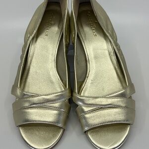 Cole Haan Open Toe Metallic Gold Low Wedge Heel Sandals